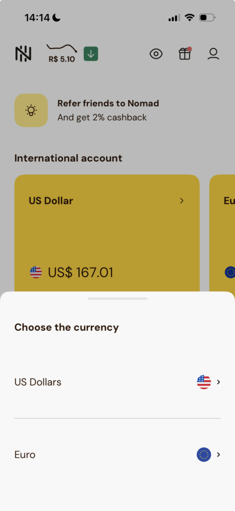 moeda nomad euro dolar